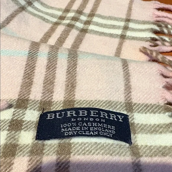Burberry London 100% Cashmere Pink & Tan Nova Check Scarf - Picture 3 of 5